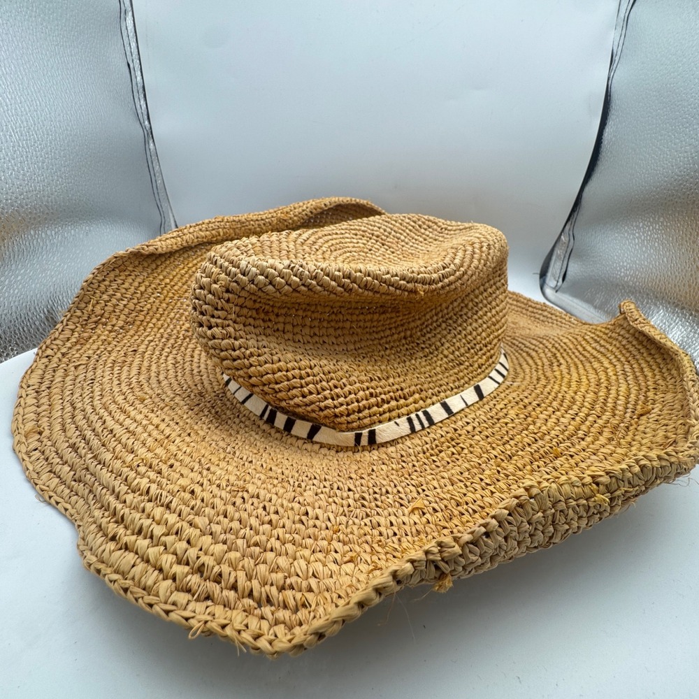 Hat Attack Sun Hat Millie Continental Beach Day Raffia Straw Floppy Wide‎ Brim